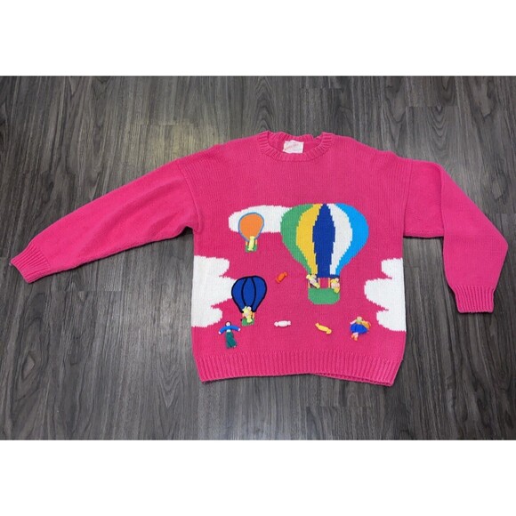 Cotton Salsa 3D Knit Cardigan Sweater Hot Air Balloons Peru Size Large/X-Large - Picture 2 of 16